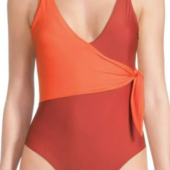 Tanya Taylor Kelly Wrap One two tone Piece Swimsuit SZ:XS - Picture 2 of 6